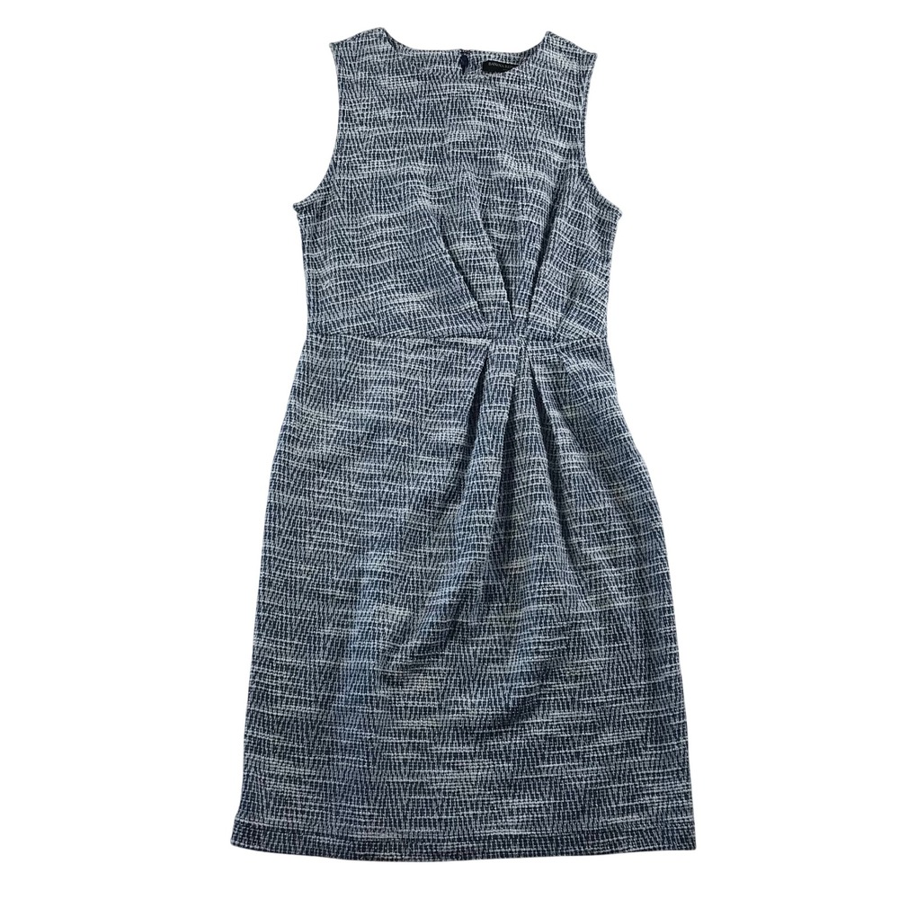 Banana Republic Blue White Textured Sleeveless Faux Wrap Sheath Dress Size 6